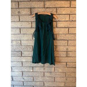 Free People Teal Sleeveless Ruffle Trim Dress With Sheer Chiffon Accents